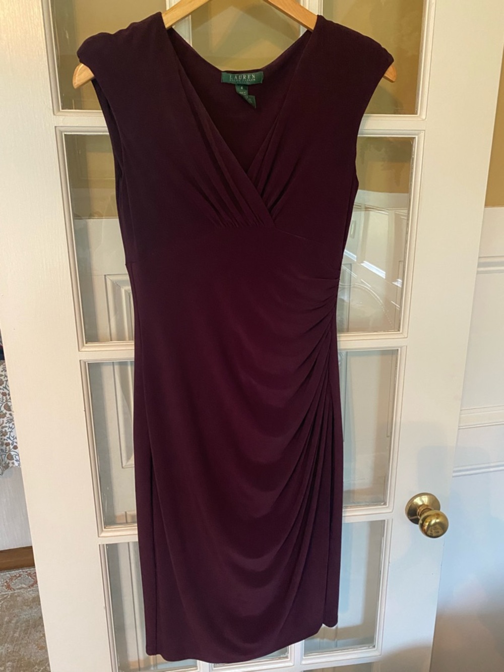 Lauren Ralph Lauren Plum Cap-Sleeve V-Neck Midi Dress